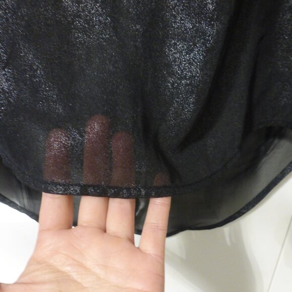 LE CHATEAU semi-sheer black silver metallic sheen long sleeve blouse - Picture 4 of 7